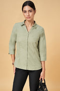 ZIB CLOTHING ARTICLE # 2204 Olive Solid Formal Three-Quarter Sleeves Shirt